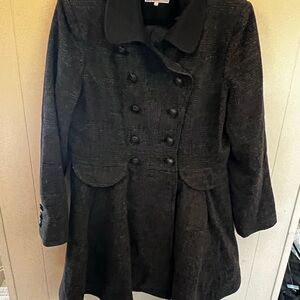 Military plaid wool Black Double-Breasted Women's Coat